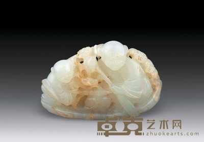 清 白玉刻乘槎双人挂件 4×5.5cm